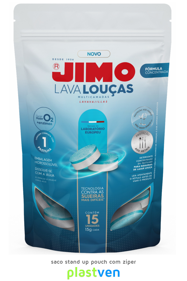 embalagem lava louças jimo em saco stand up pouch com zíper com picote cantos arredondados