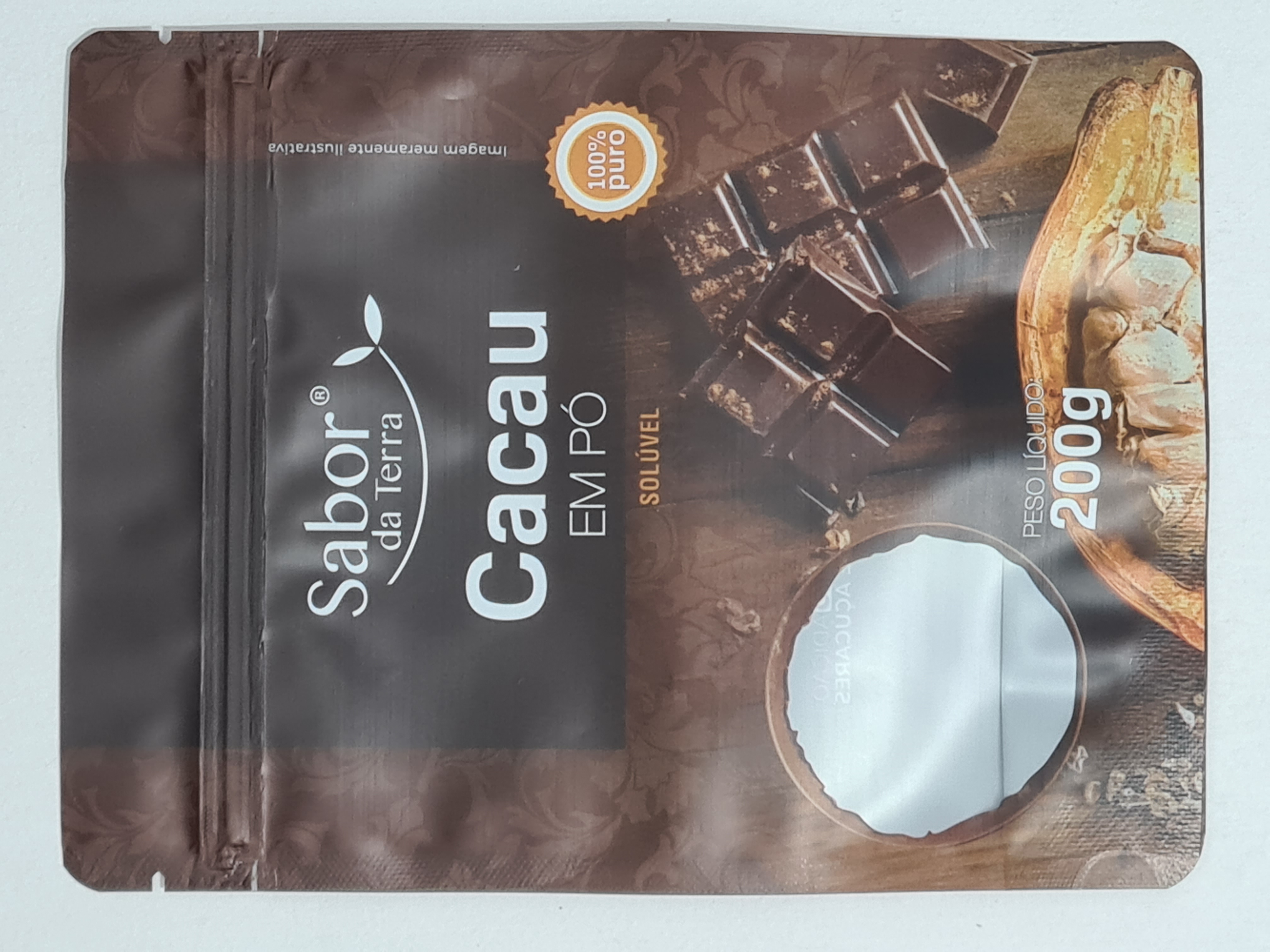 fabricante embalagem saco stand up pouch com ziper com picote sabor da terra cacau em po soluvel 200g 01